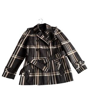 Coach short trench coat size S, plaid pattern